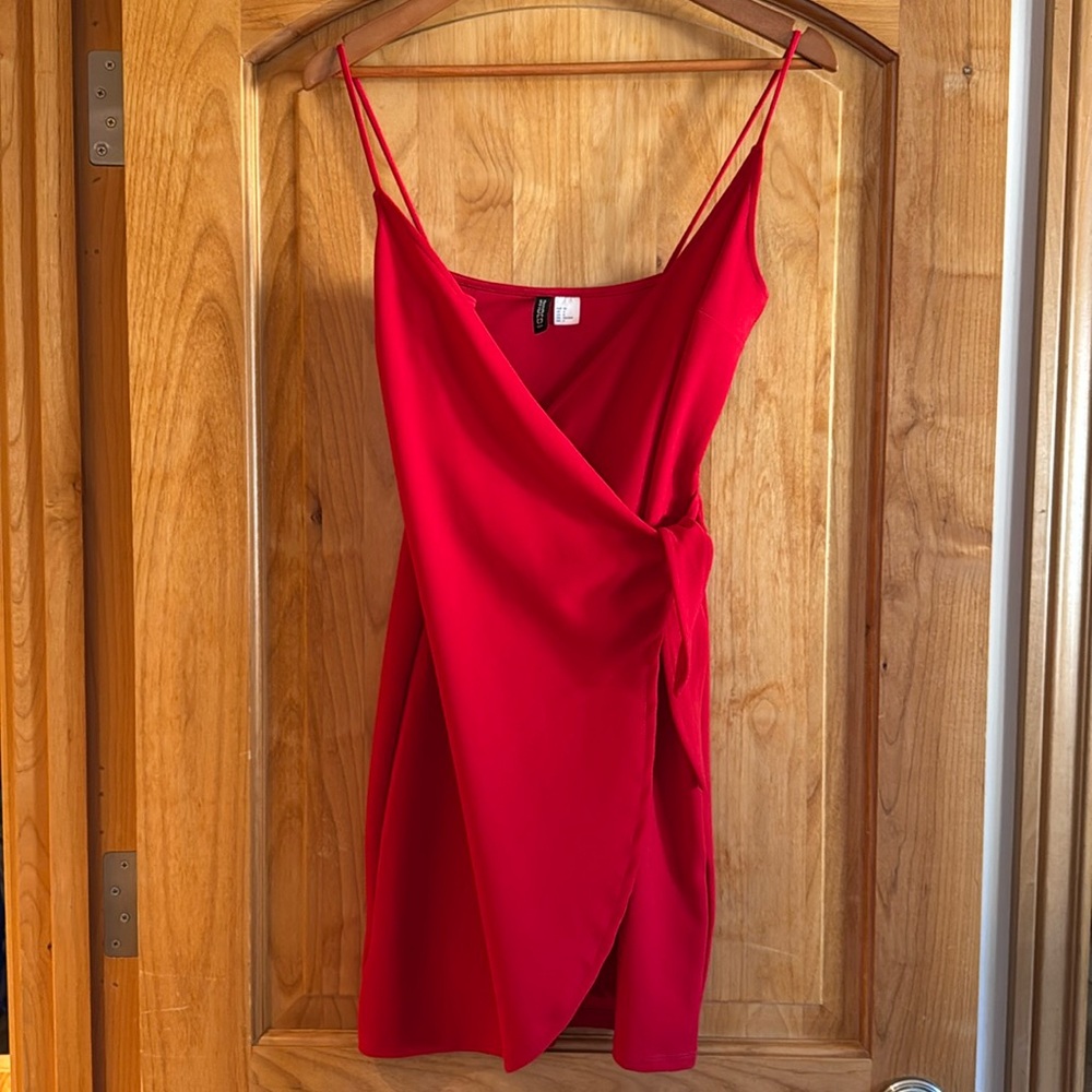 Fire Red Tie Front Wrap Dress